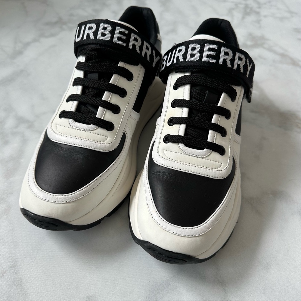 Burberry Ronnie Two Tone Black Optic White Leather Sneakers EU 41 - Picture 7 of 15